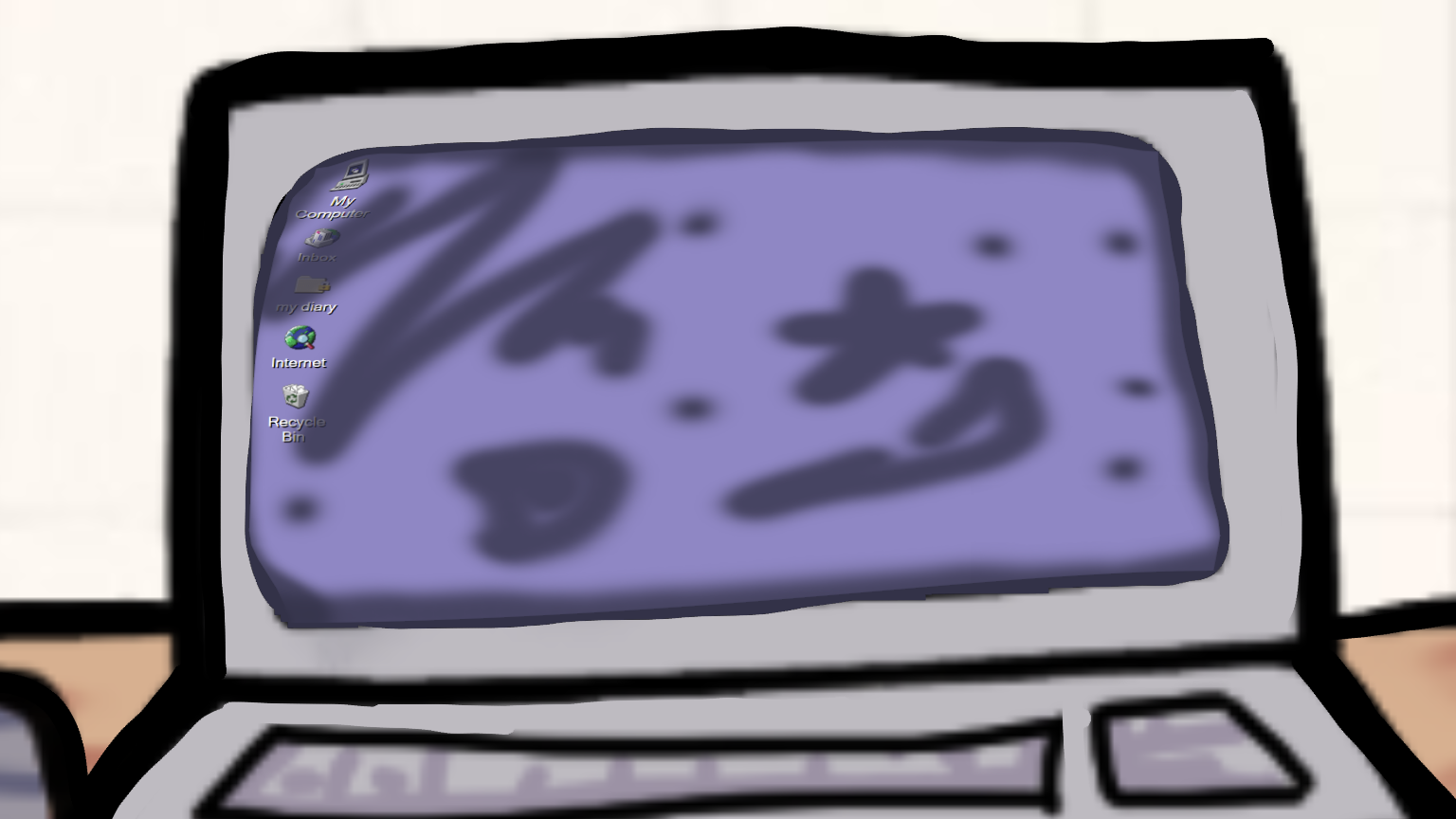 A close-up of the old laptop